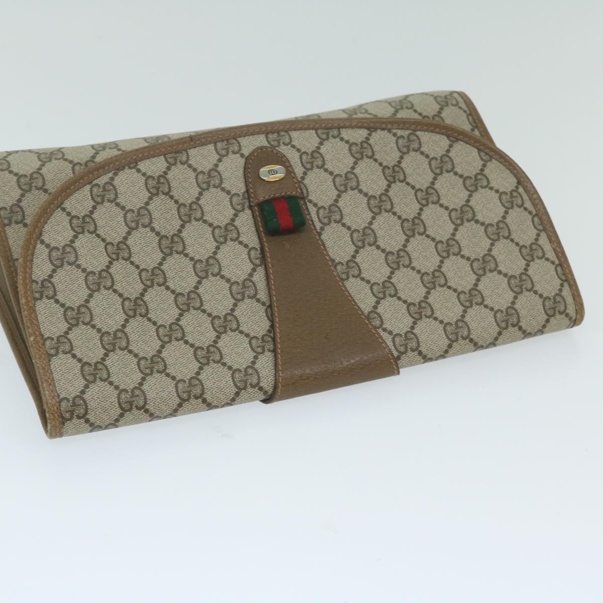 GUCCI GG Supreme Web Sherry Line Clutch Bag Beige Red 89 01 031 Auth ep2873