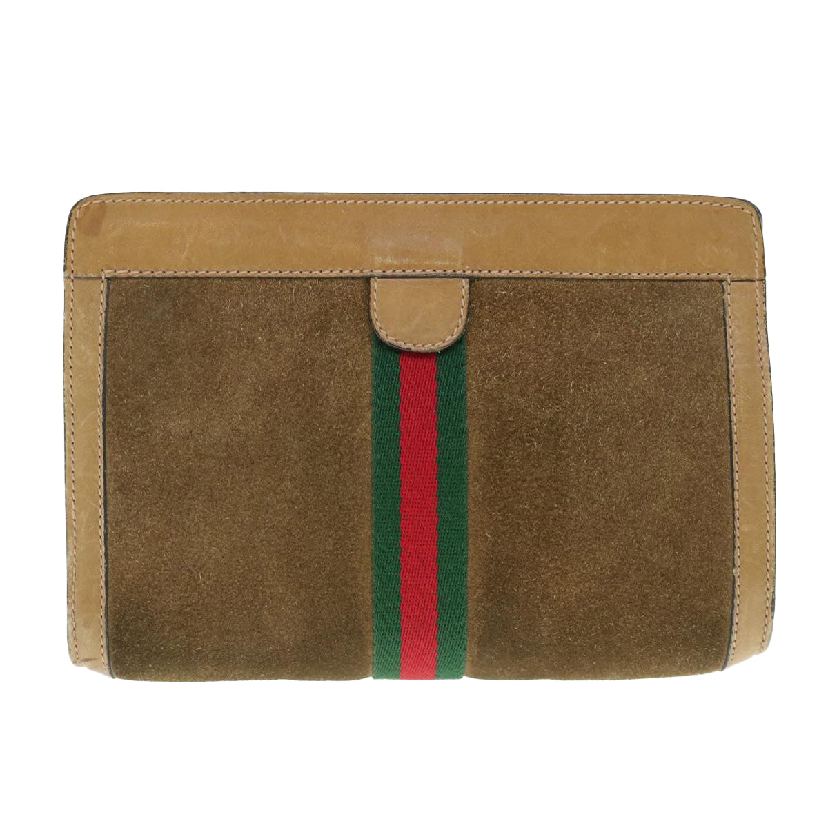 GUCCI Web Sherry Line Clutch Bag Suede Brown Red Green 67 014 2126 Auth ep2886