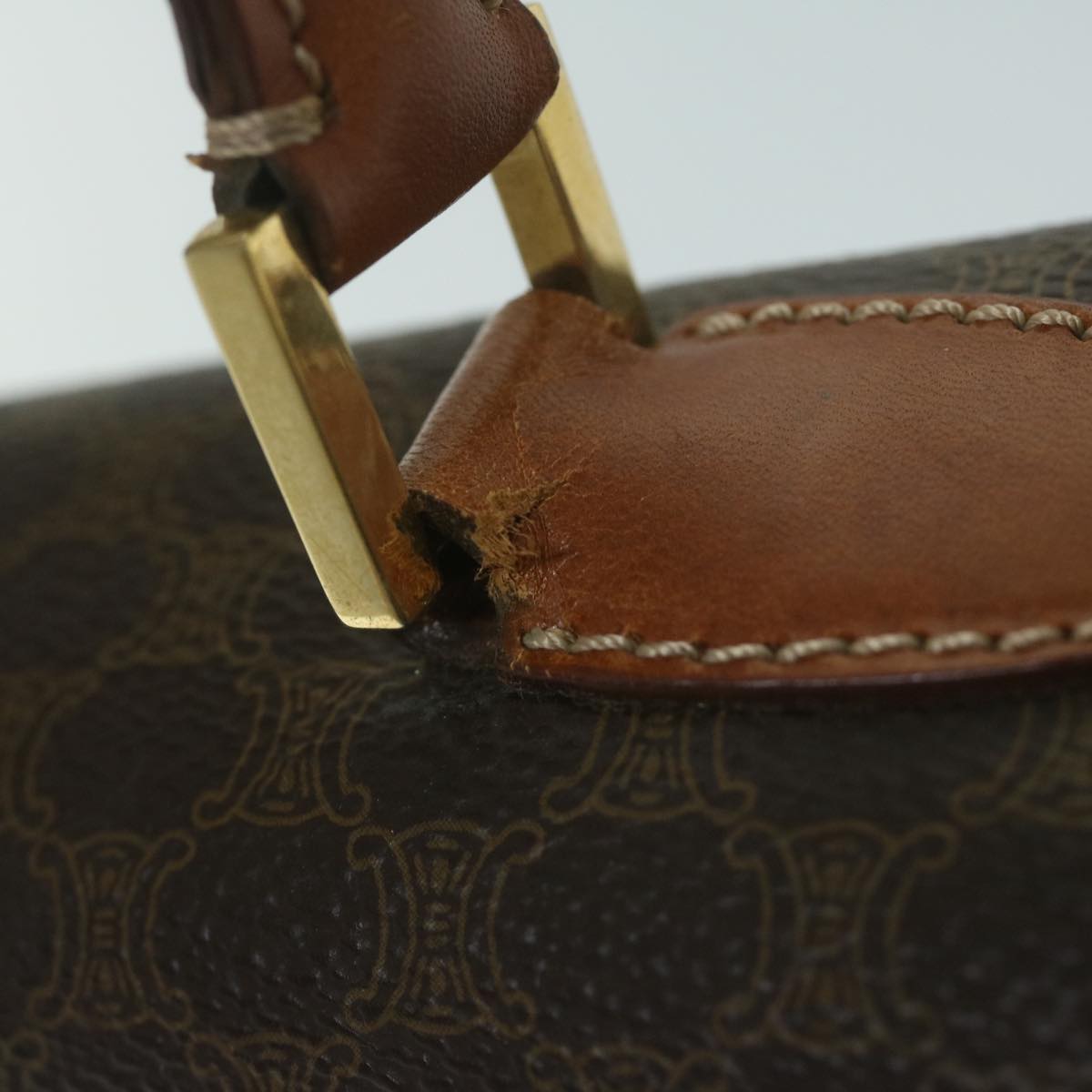 CELINE Macadam Canvas Hand Bag PVC Leather Brown Auth ep2930