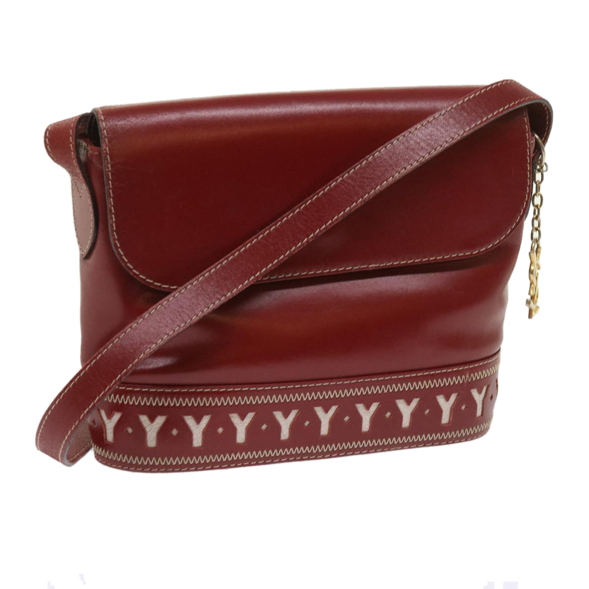 SAINT LAURENT Shoulder Bag Leather Red Auth ep2944