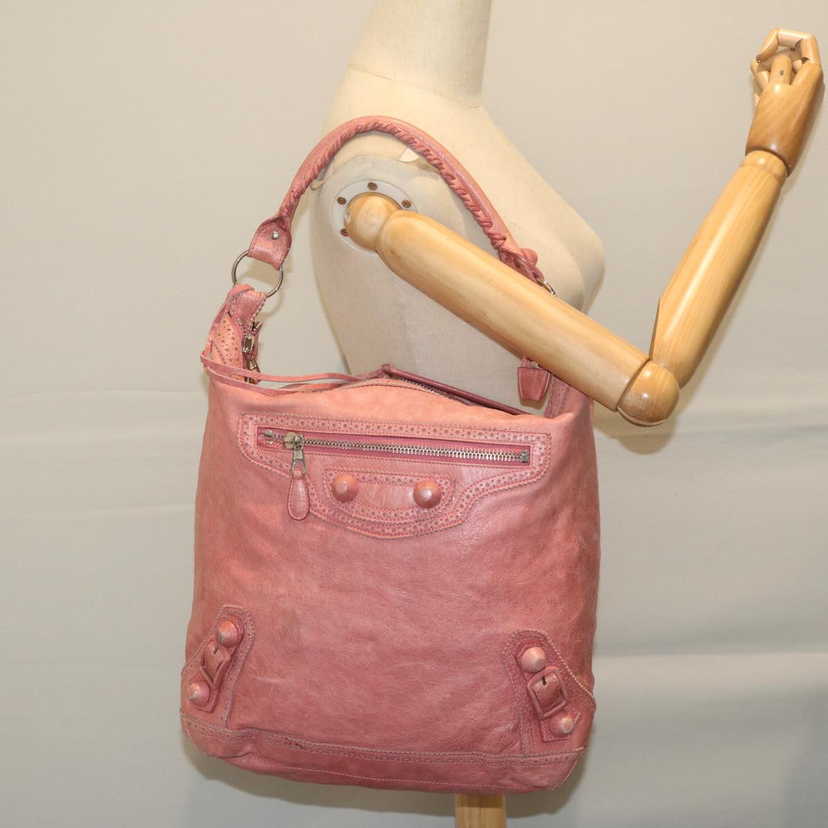 BALENCIAGA Covered Giant Day Hand Bag Leather Pink 204527 Auth ep2973