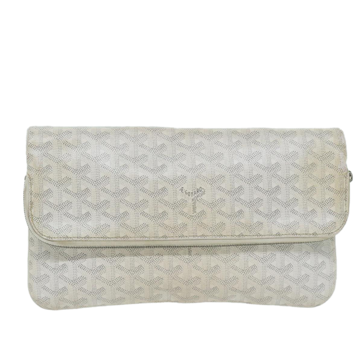 GOYARD Herringbone Clutch Bag PVC Leather White Auth ep3016