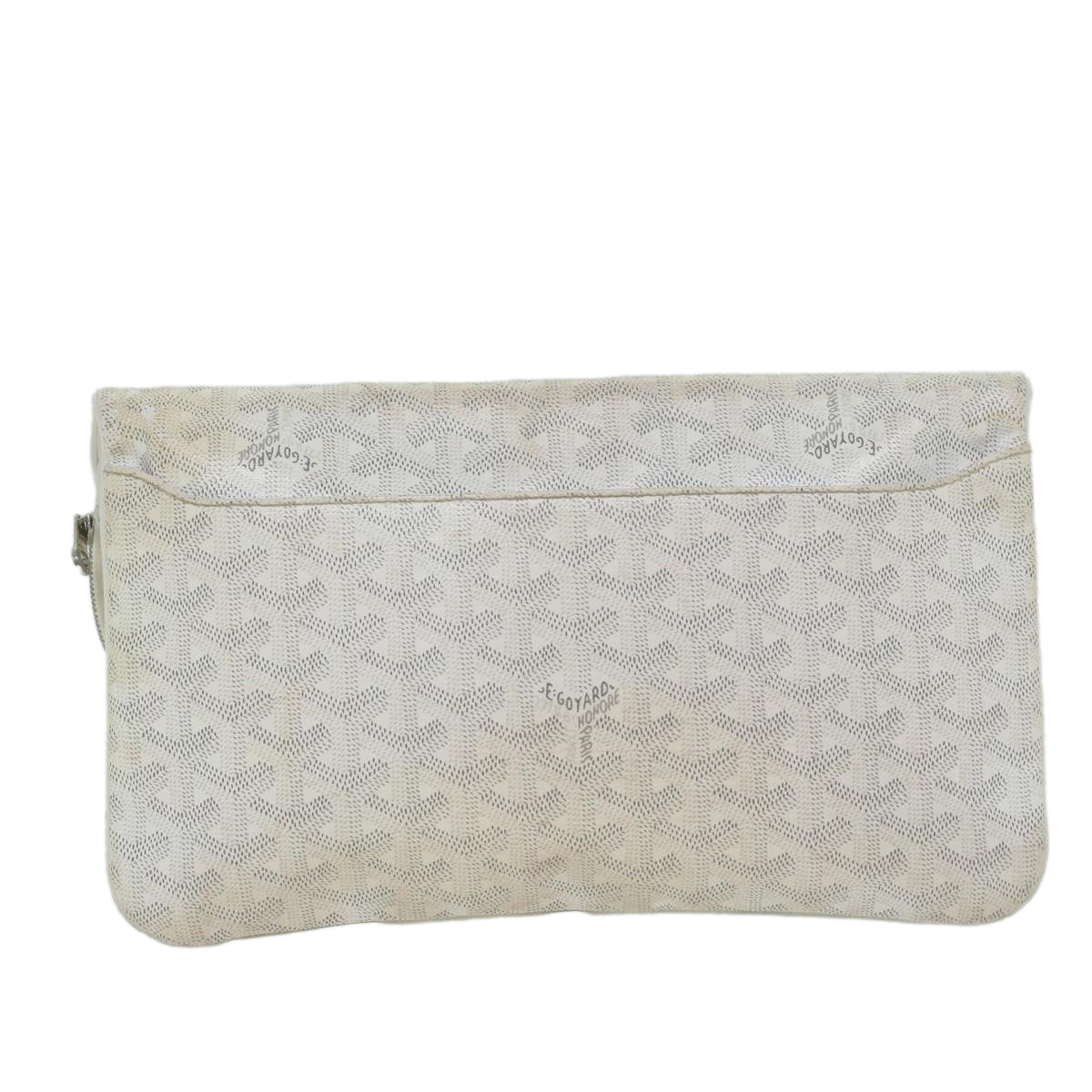 GOYARD Herringbone Clutch Bag PVC Leather White Auth ep3016