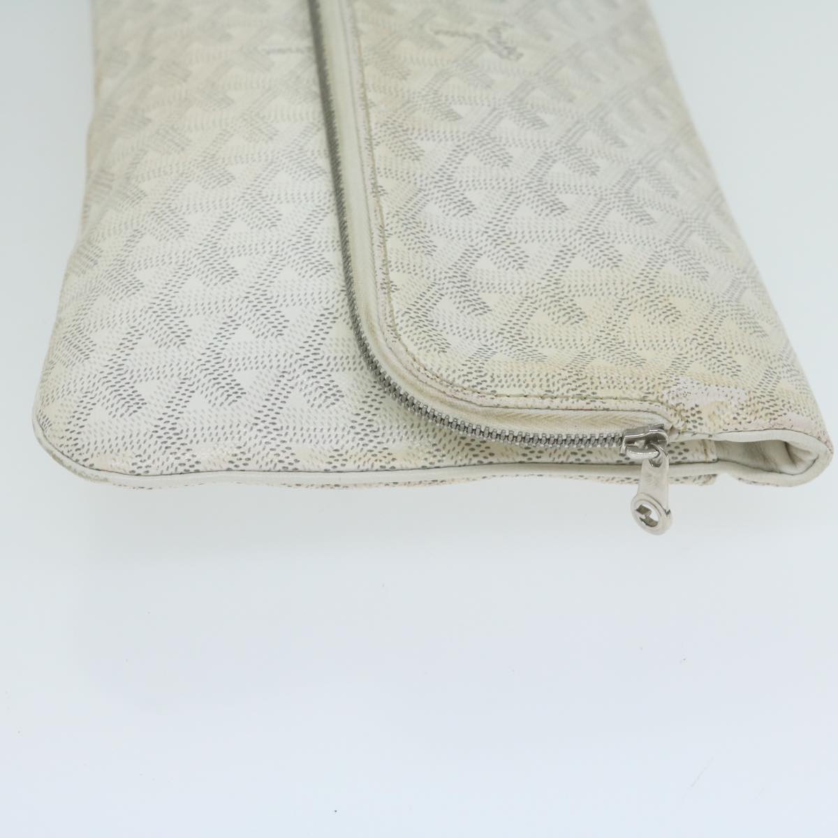 GOYARD Herringbone Clutch Bag PVC Leather White Auth ep3016