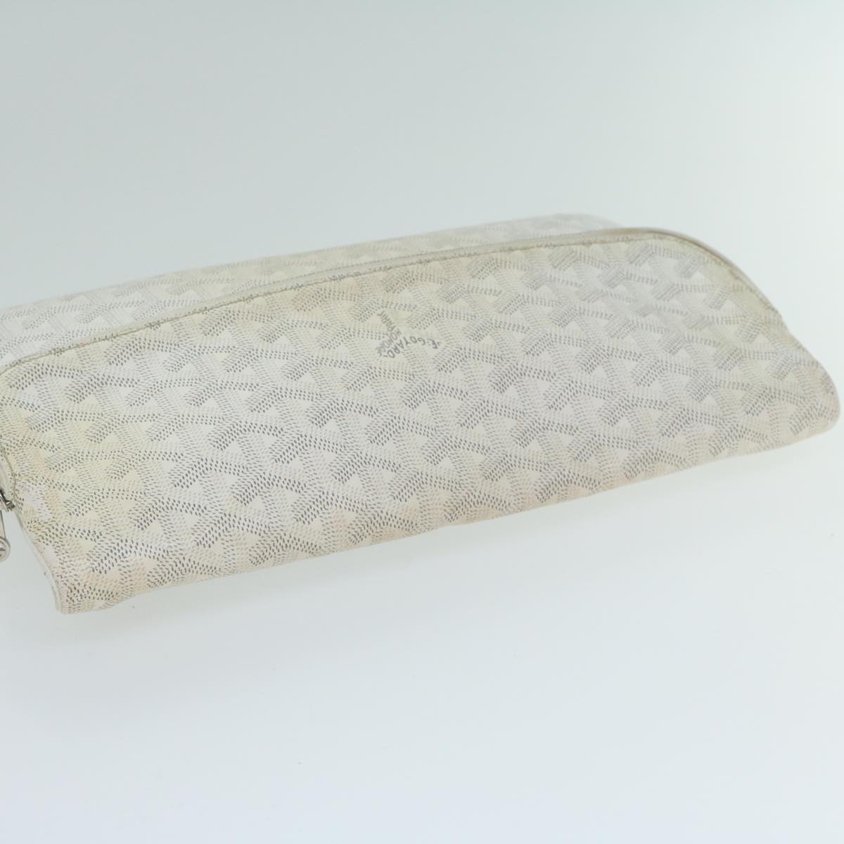 GOYARD Herringbone Clutch Bag PVC Leather White Auth ep3016