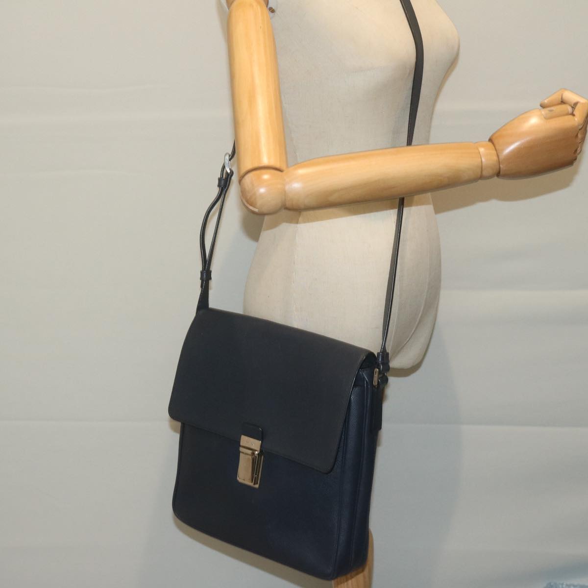 PRADA Shoulder Bag Safiano leather Navy Auth ep3022