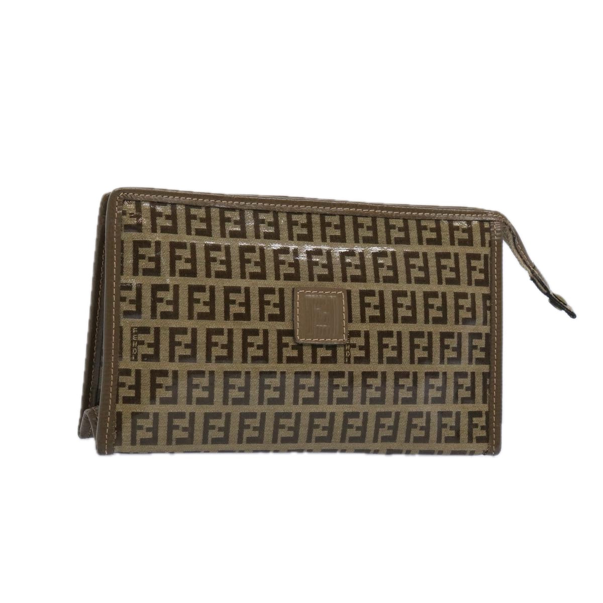 FENDI Zucchino Canvas Pouch Brown Auth ep3045