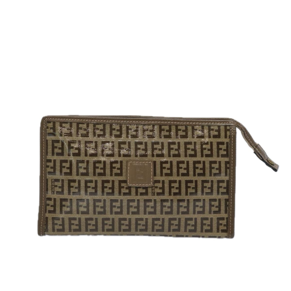 FENDI Zucchino Canvas Pouch Brown Auth ep3045