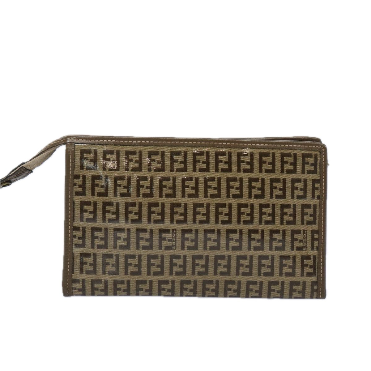 FENDI Zucchino Canvas Pouch Brown Auth ep3045