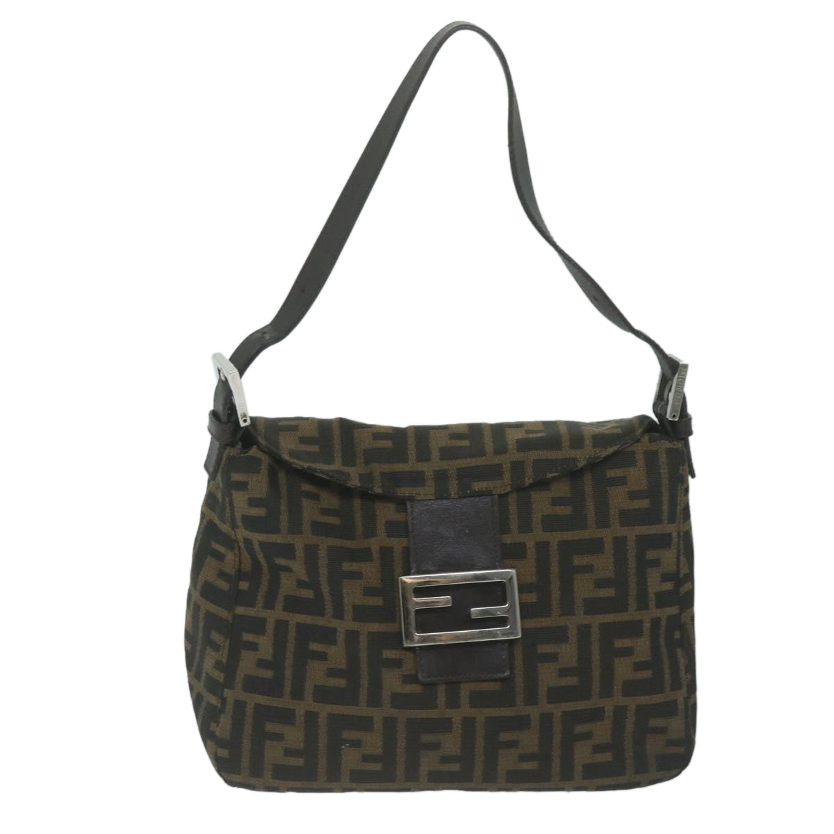 FENDI Zucca Canvas Mamma Baguette Shoulder Bag Brown Black Auth ep3105