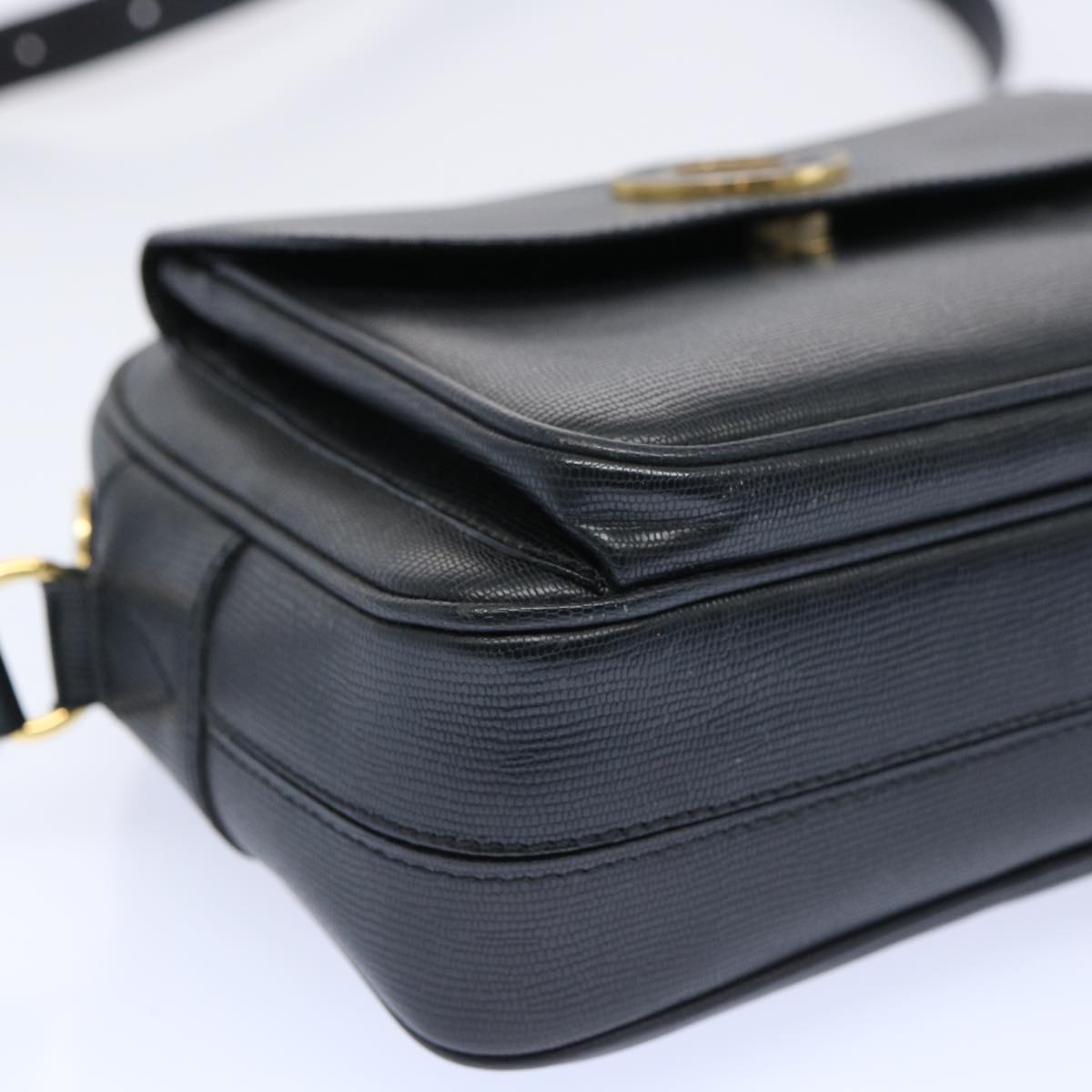 CELINE Shoulder Bag Leather Black Auth ep3112