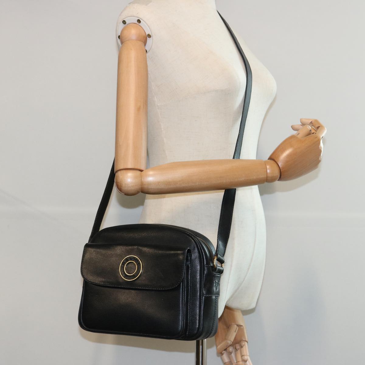 CELINE Shoulder Bag Leather Black Auth ep3112