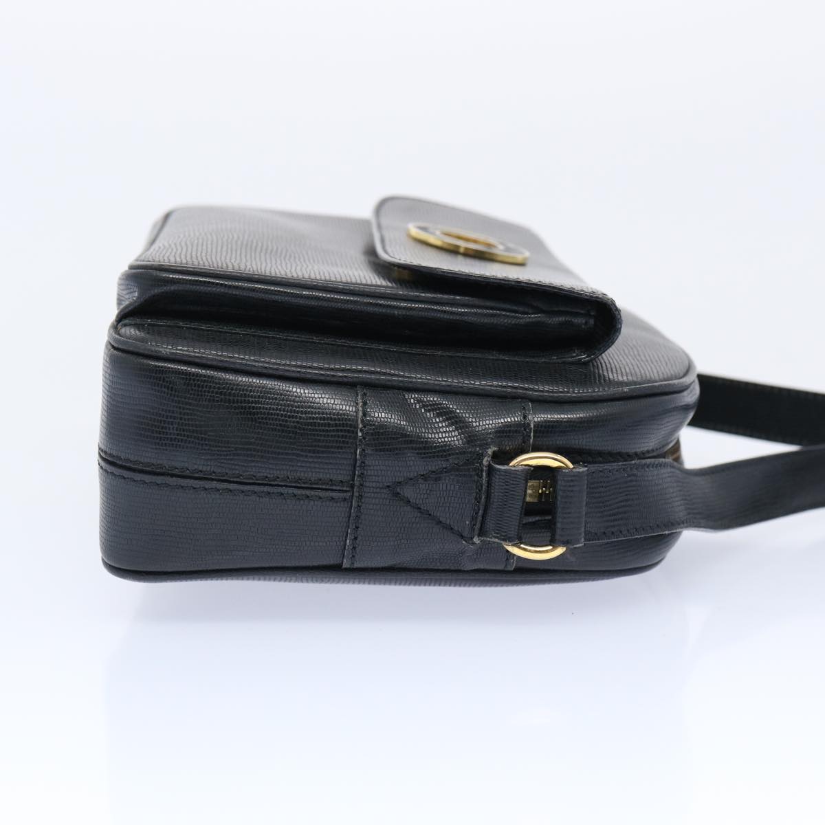 CELINE Shoulder Bag Leather Black Auth ep3112