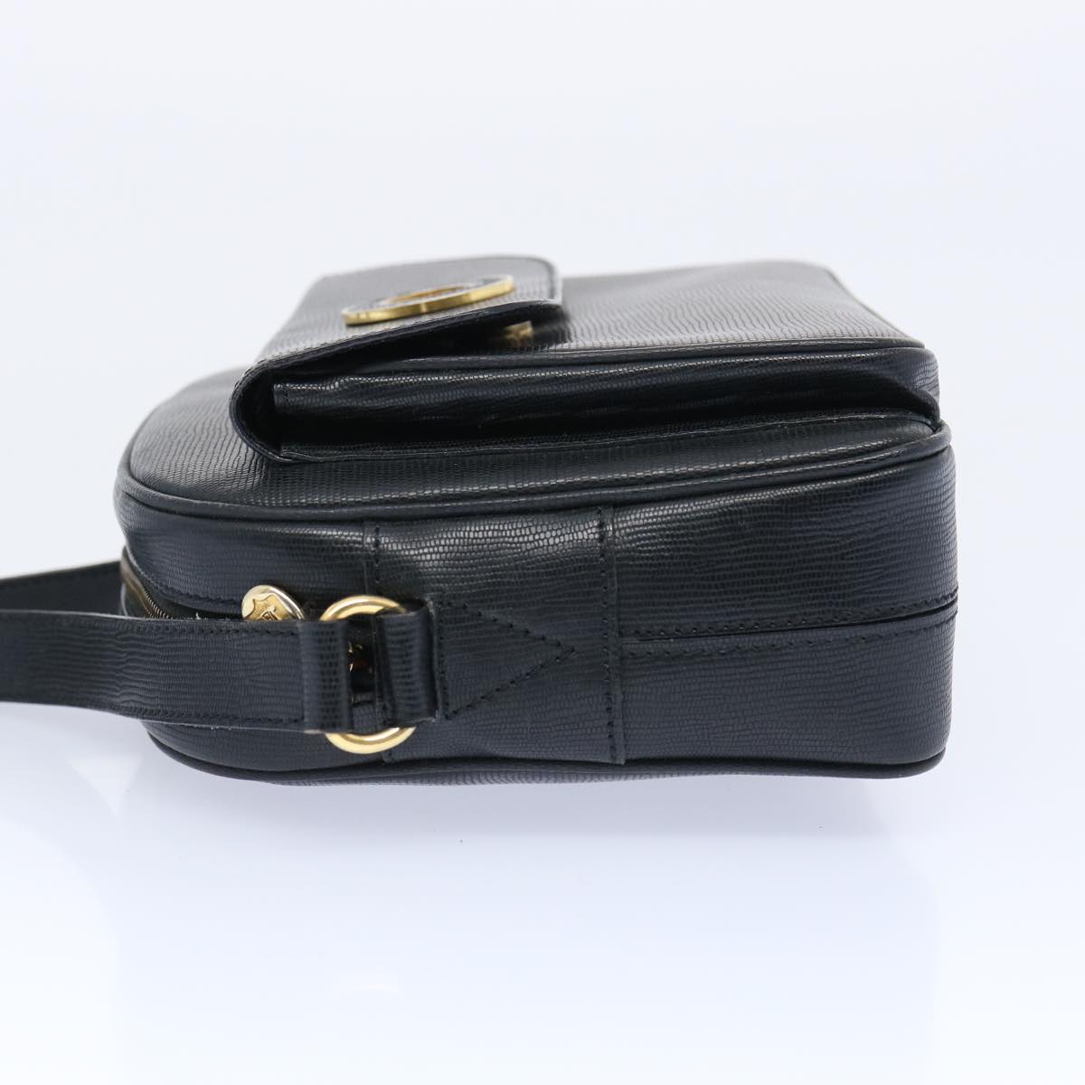 CELINE Shoulder Bag Leather Black Auth ep3112