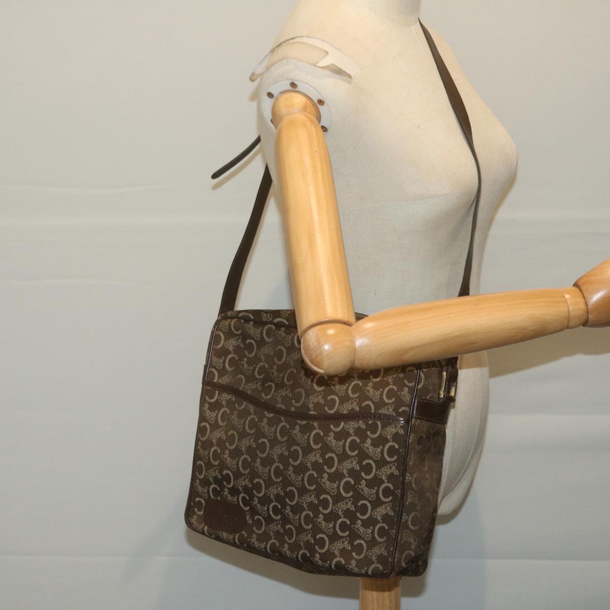 CELINE C Macadam Canvas Shoulder Bag Brown Auth ep3138