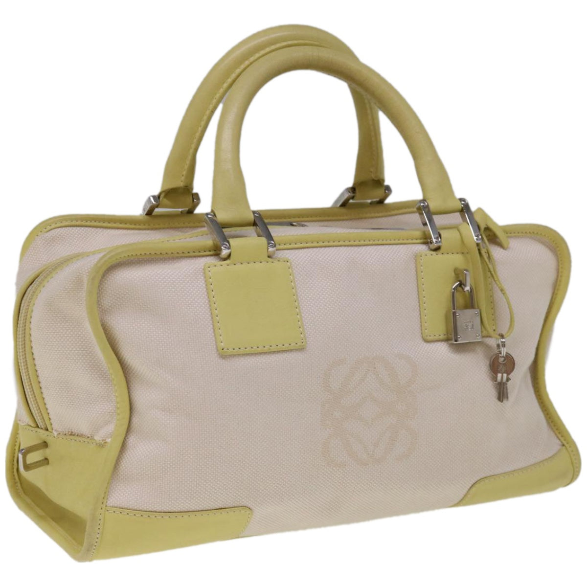 LOEWE Hand Bag Canvas White Auth ep3279