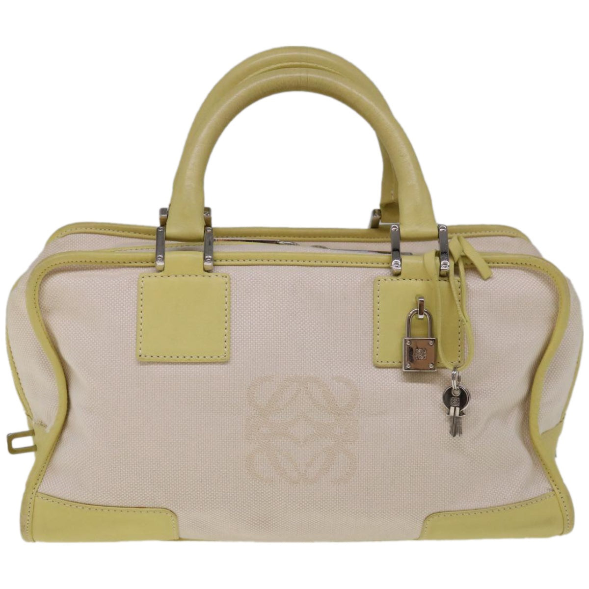 LOEWE Hand Bag Canvas White Auth ep3279