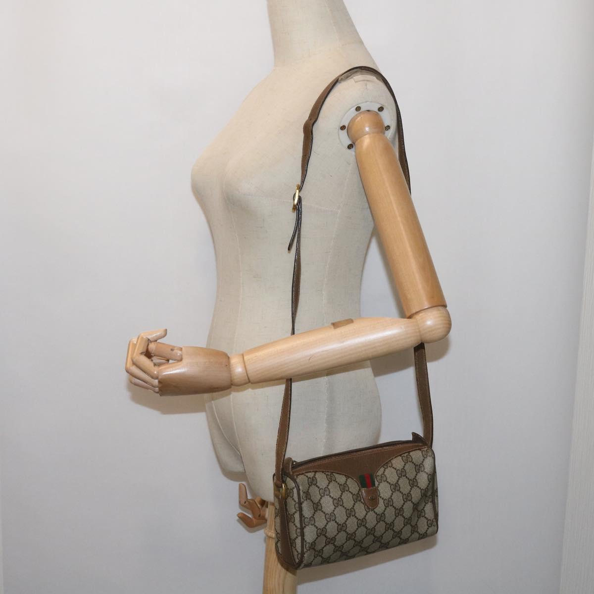 GUCCI GG Supreme Web Sherry Line Shoulder Bag PVC Beige 89 02 018 Auth ep3292