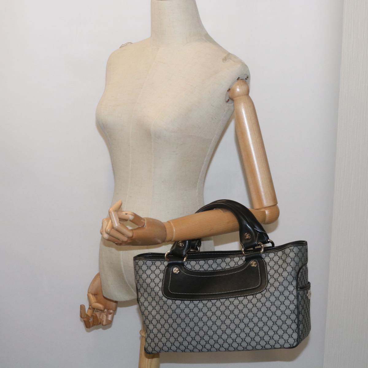 CELINE Macadam Canvas Hand Bag Gray Auth ep3314