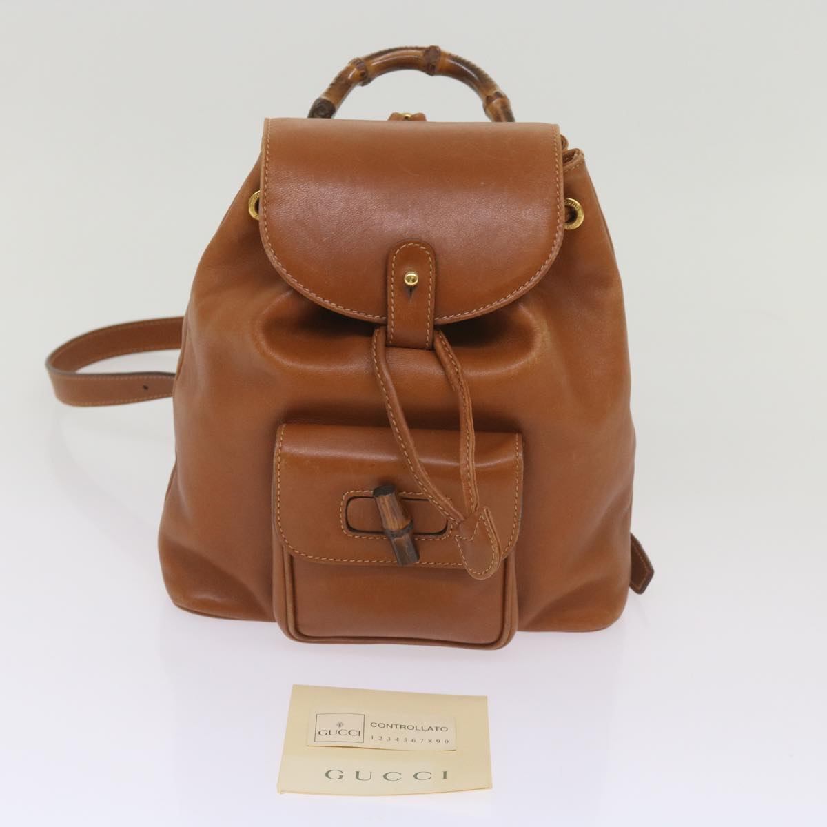 GUCCI Bamboo Backpack Leather Brown 003 2034 0030 Auth ep3319