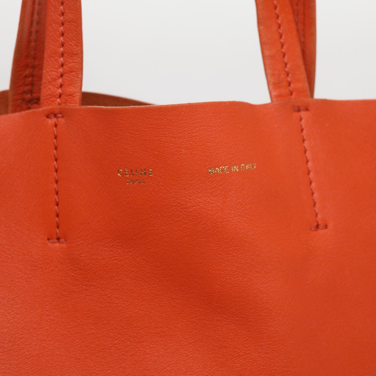 CELINE Hand Bag Leather Orange Auth ep3321