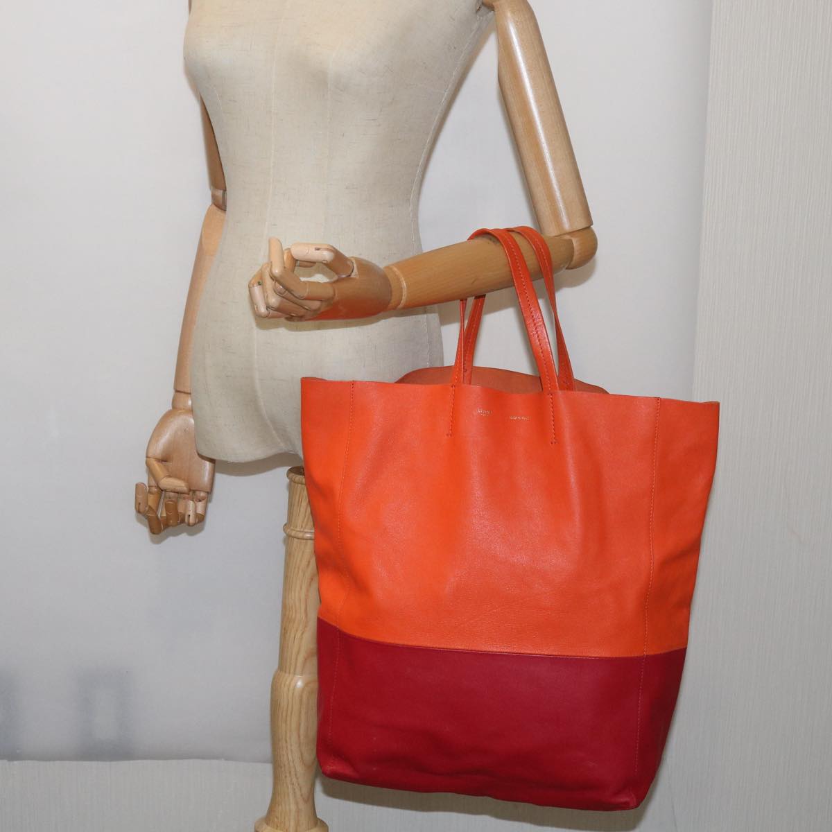 CELINE Hand Bag Leather Orange Auth ep3321