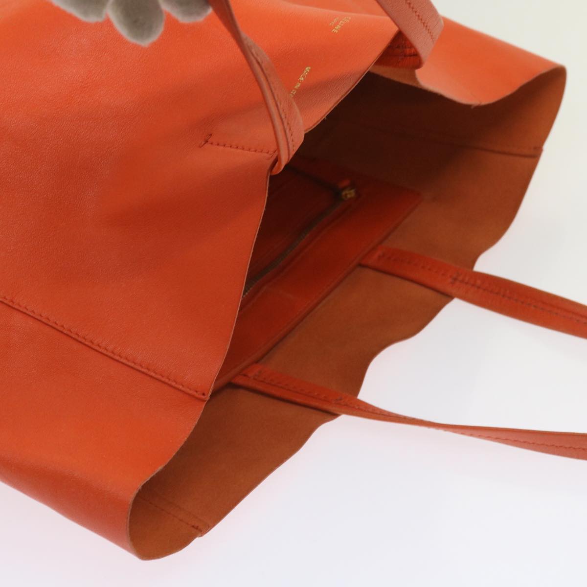 CELINE Hand Bag Leather Orange Auth ep3321