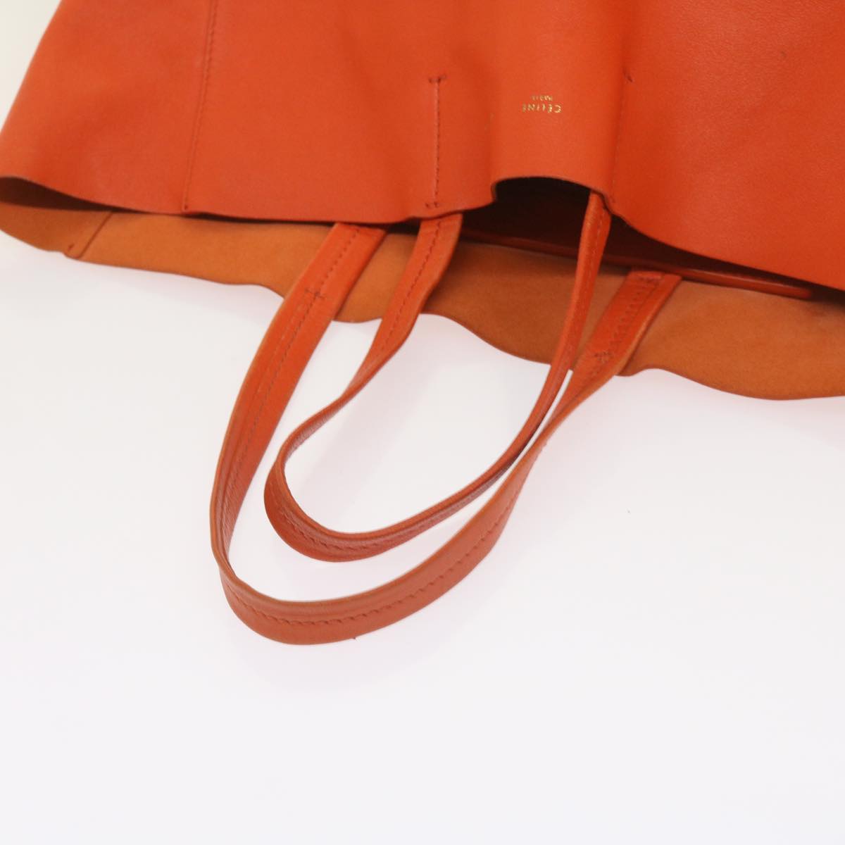 CELINE Hand Bag Leather Orange Auth ep3321