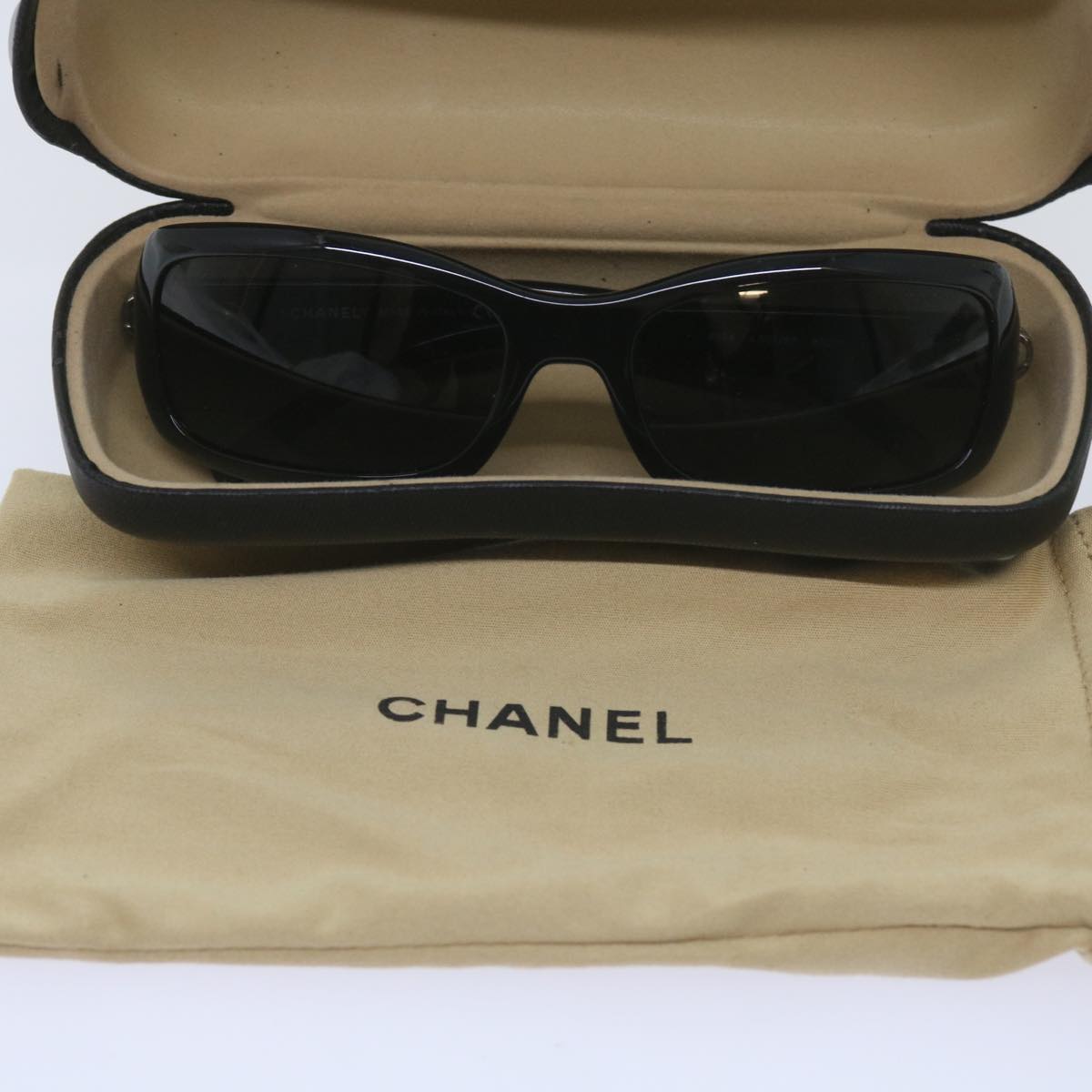 CHANEL Sunglasses plastic Black CC Auth ep3334