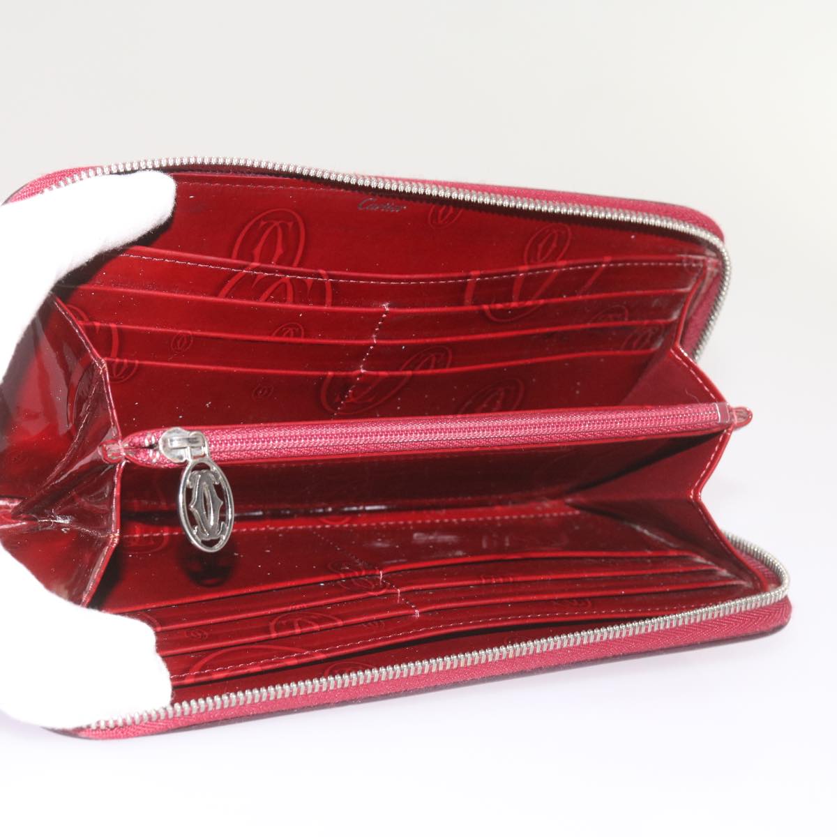 CARTIER Long Wallet Patent leather Red Auth ep3340