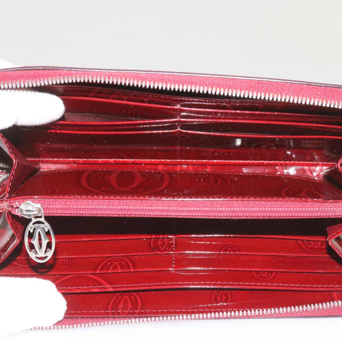 CARTIER Long Wallet Patent leather Red Auth ep3340