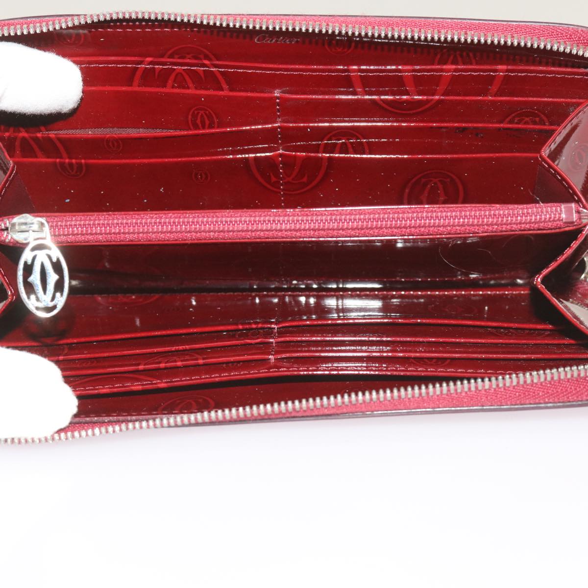 CARTIER Long Wallet Patent leather Red Auth ep3340