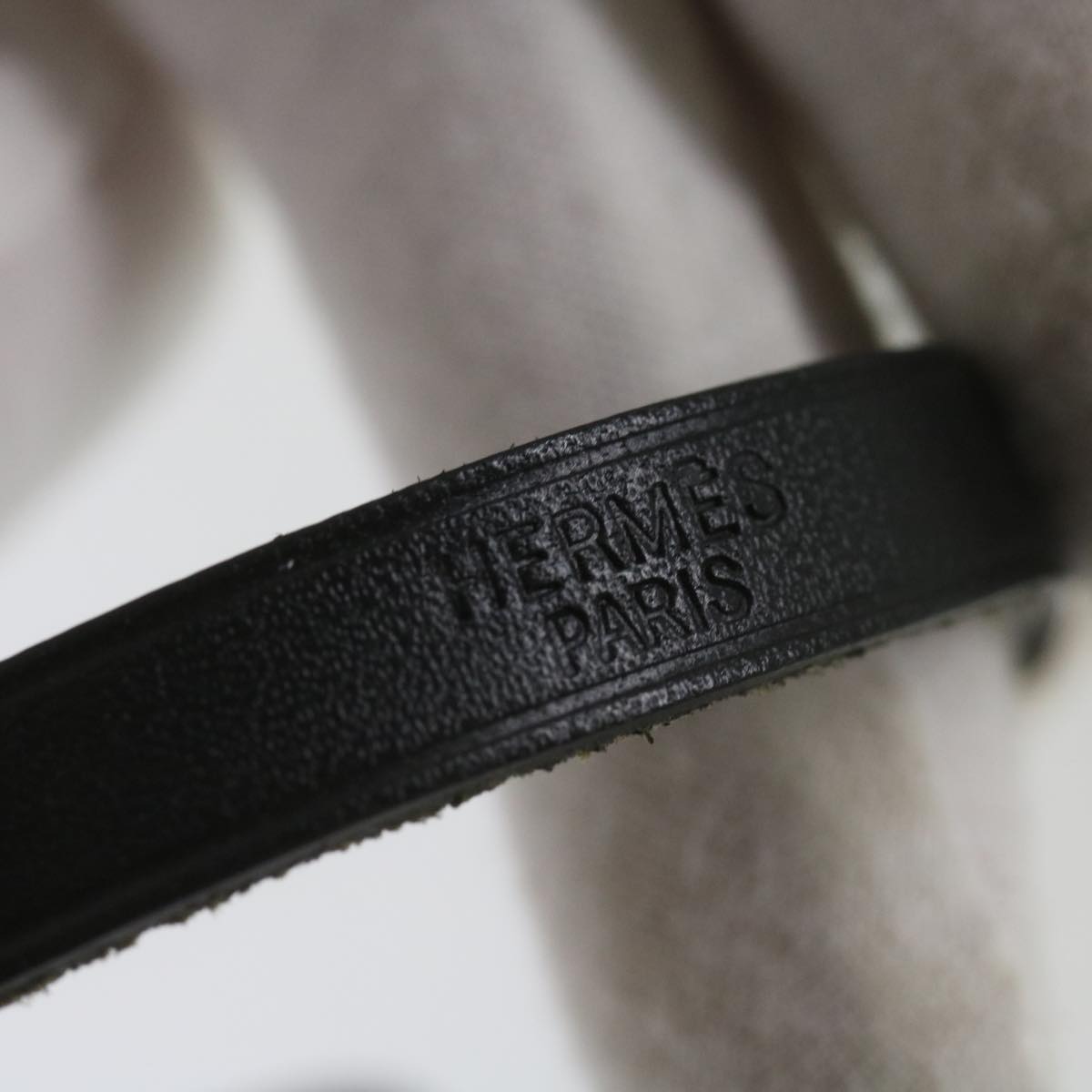 HERMES Bracelet Leather Black Auth ep3341