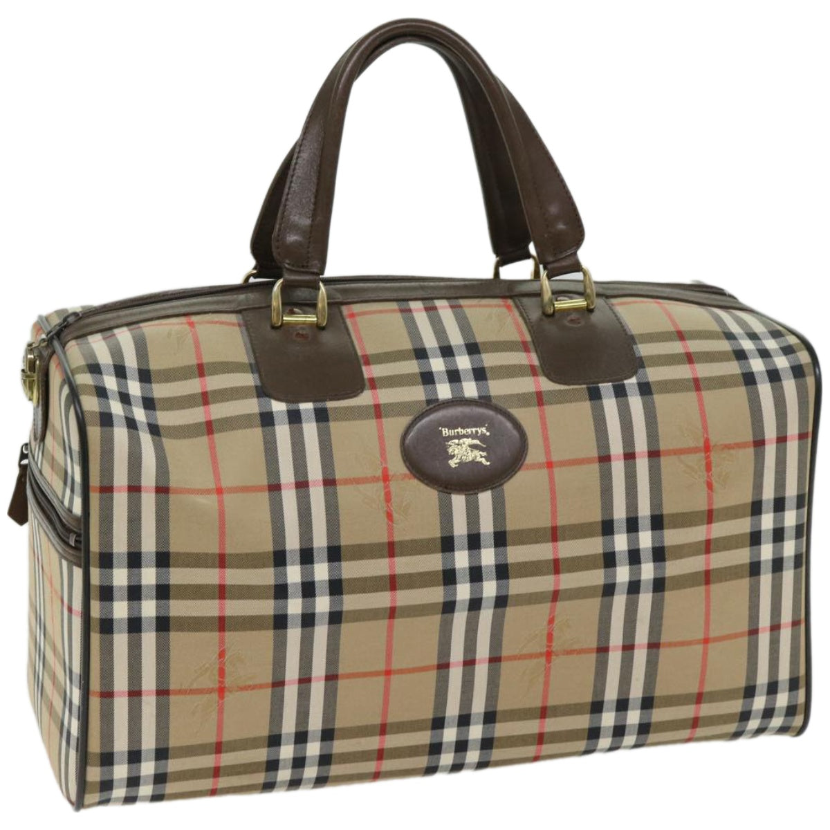 Burberrys Nova Check Boston Bag Canvas Beige Auth ep3345