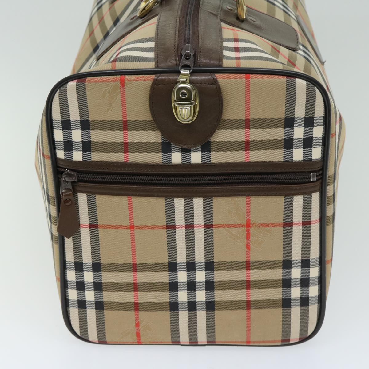 Burberrys Nova Check Boston Bag Canvas Beige Auth ep3345