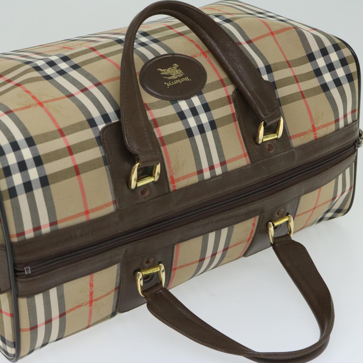 Burberrys Nova Check Boston Bag Canvas Beige Auth ep3345