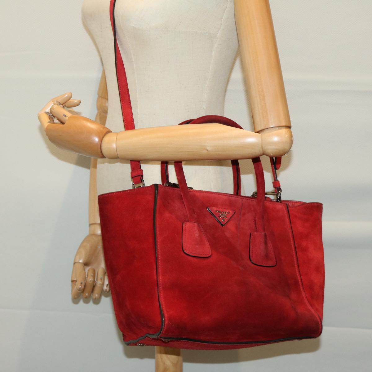 PRADA Hand Bag Suede 2way Red Auth ep3363