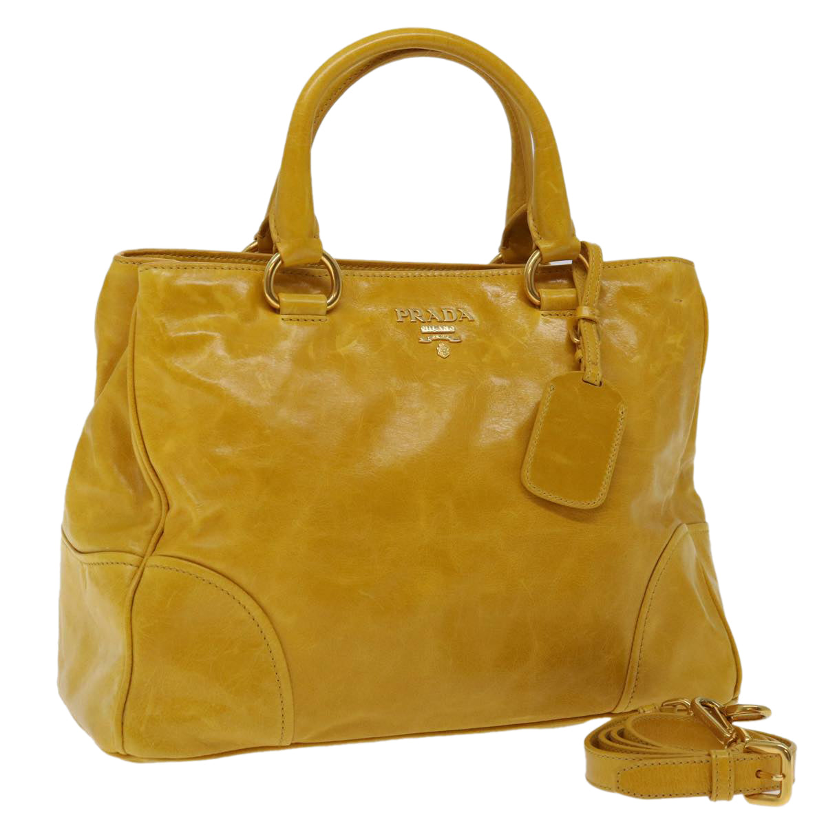 PRADA Hand Bag Leather 2way Yellow Auth ep3374