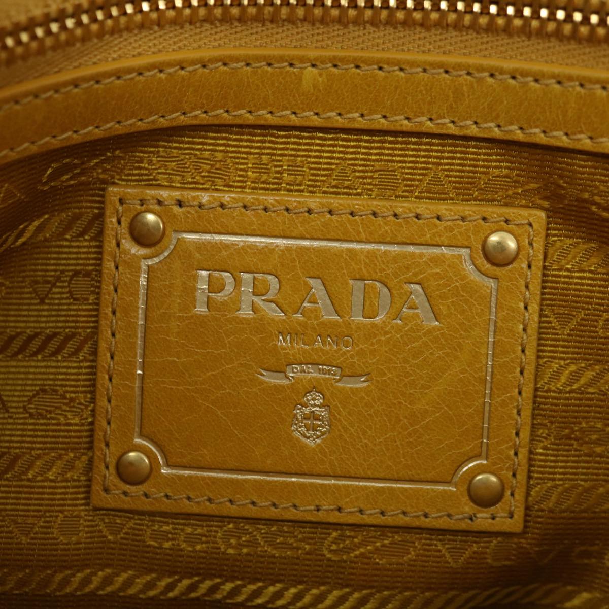 PRADA Hand Bag Leather 2way Yellow Auth ep3374