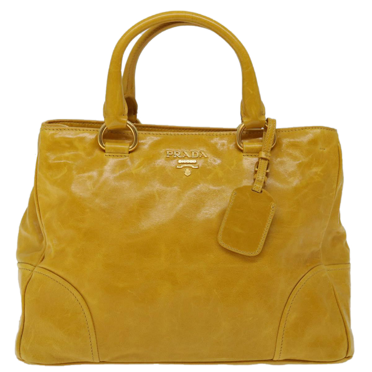 PRADA Hand Bag Leather 2way Yellow Auth ep3374