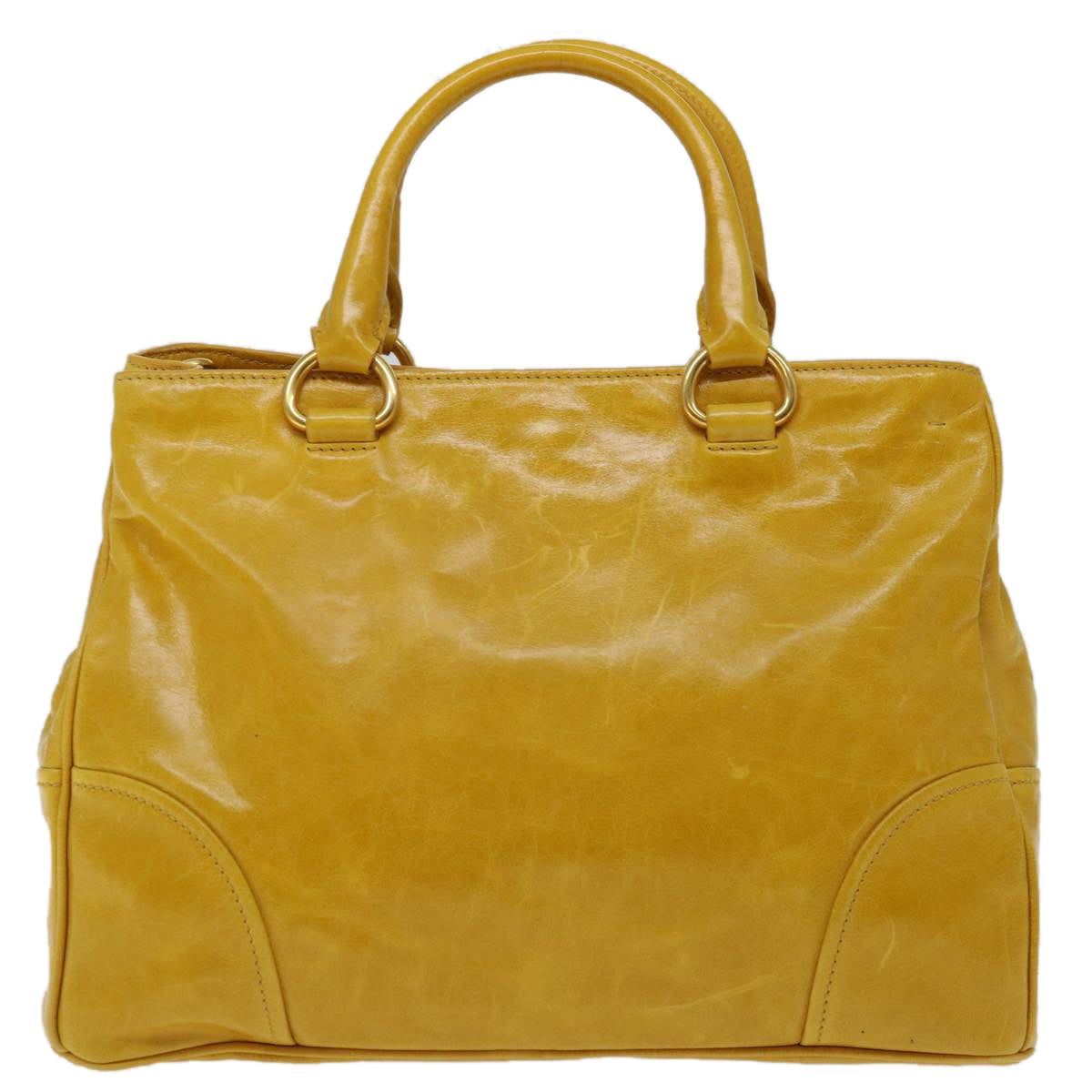 PRADA Hand Bag Leather 2way Yellow Auth ep3374