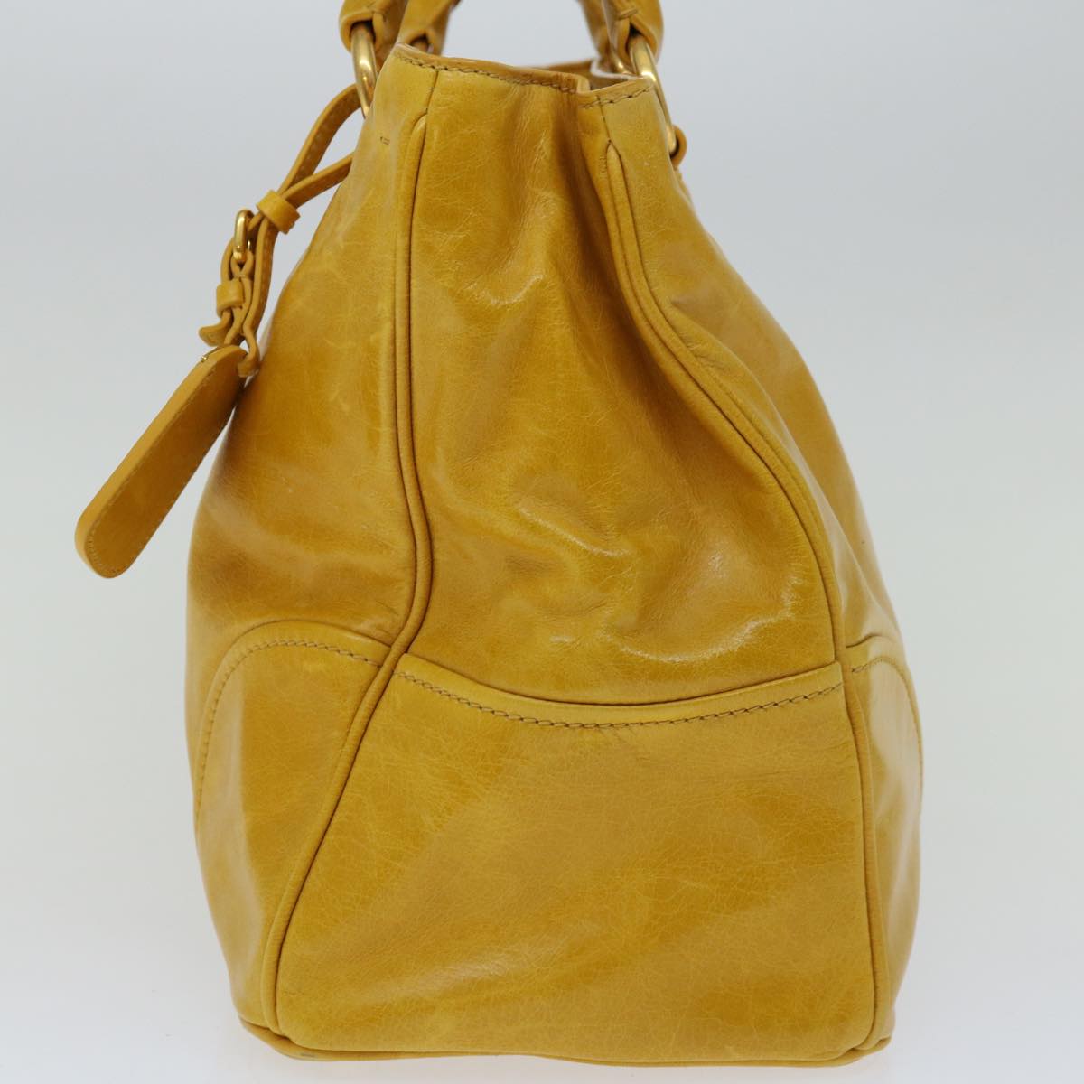 PRADA Hand Bag Leather 2way Yellow Auth ep3374