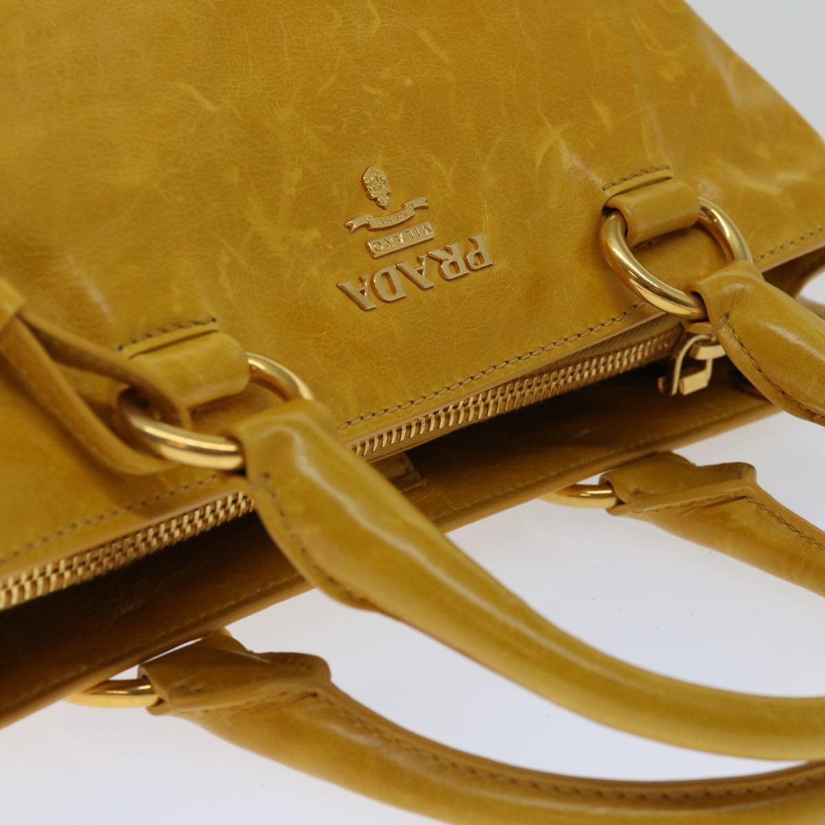 PRADA Hand Bag Leather 2way Yellow Auth ep3374