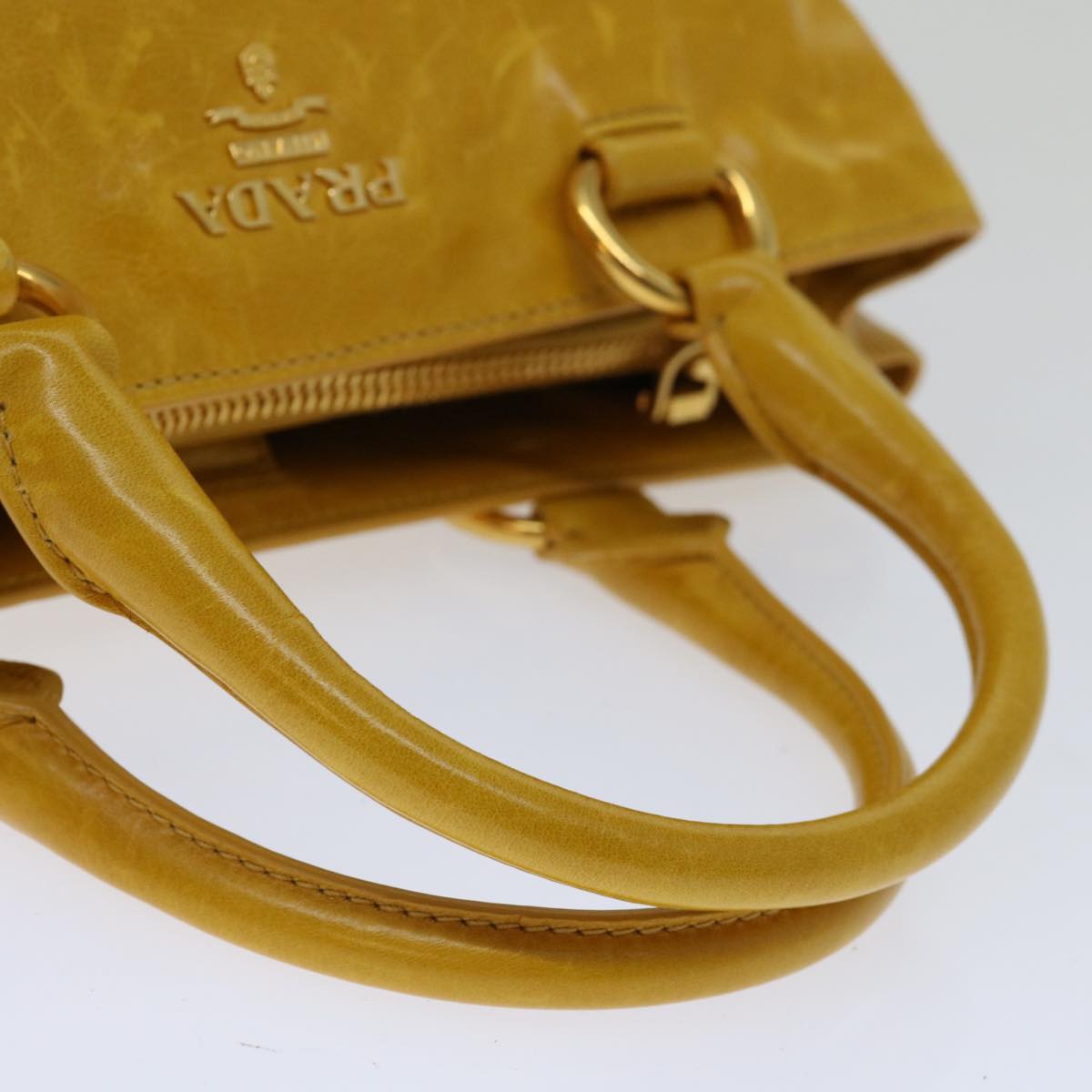 PRADA Hand Bag Leather 2way Yellow Auth ep3374