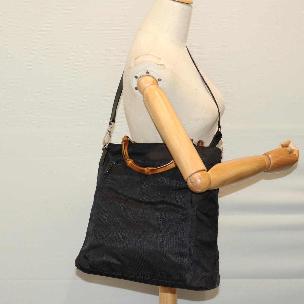 GUCCI Bamboo Hand Bag Nylon 2way Black 002 3754 0506 Auth ep3379
