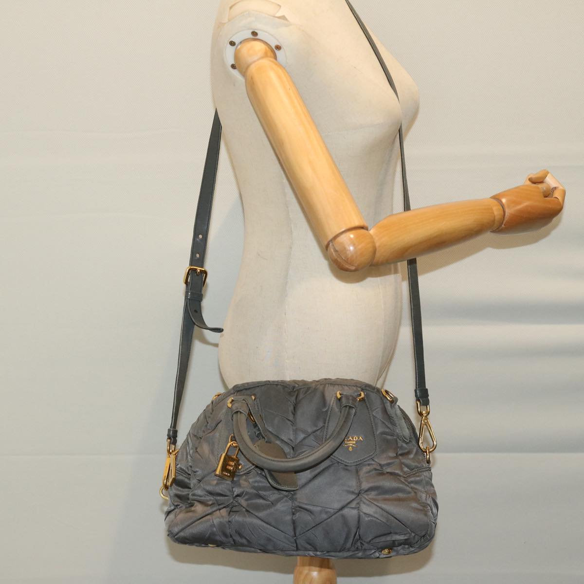 PRADA Hand Bag Nylon 2way Gray Auth ep3384