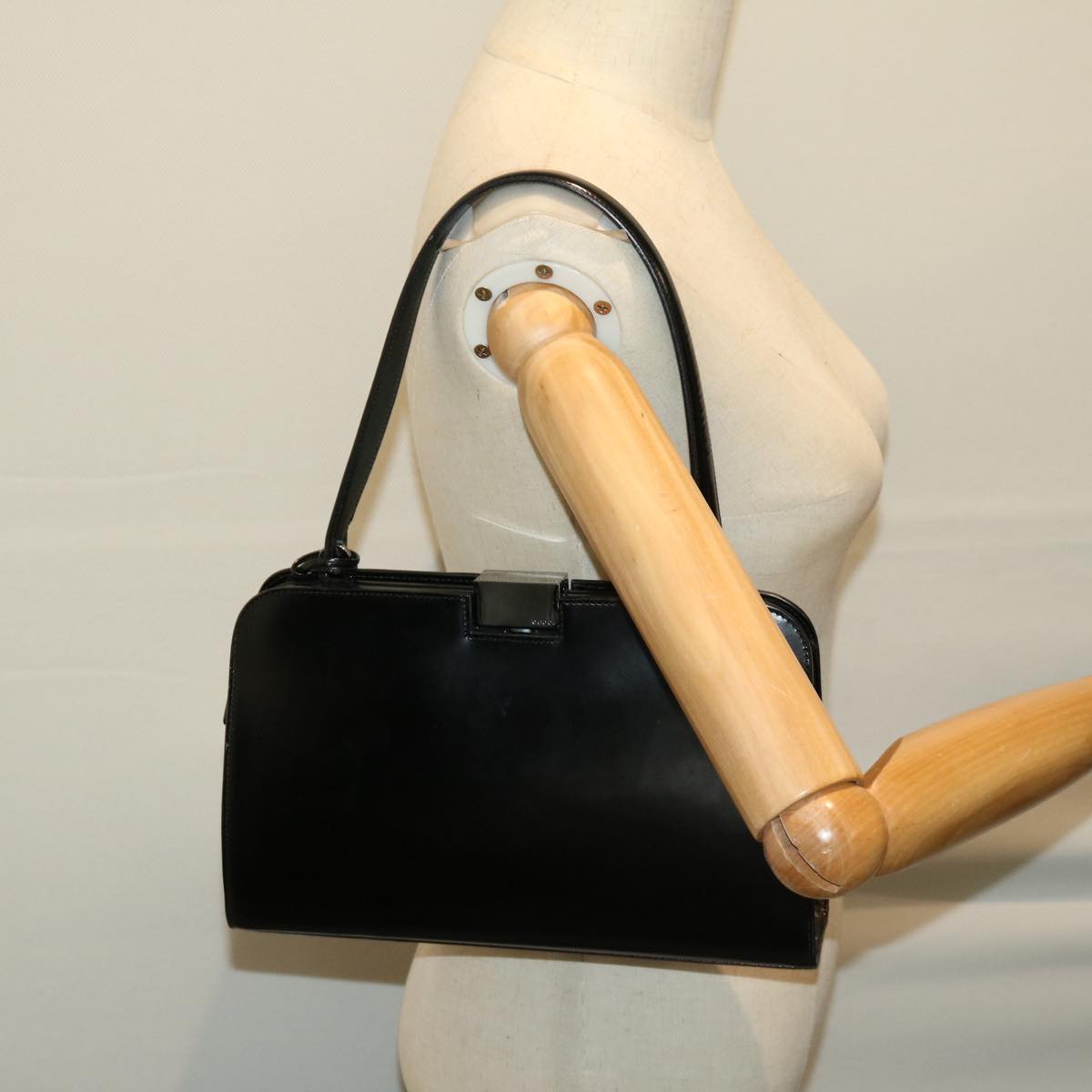 GUCCI Hand Bag Leather Black Auth ep3387