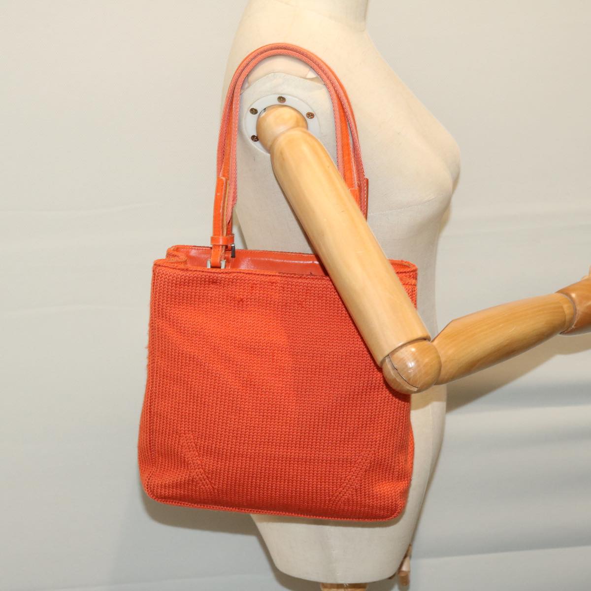 PRADA Hand Bag Wool Orange Auth ep3393