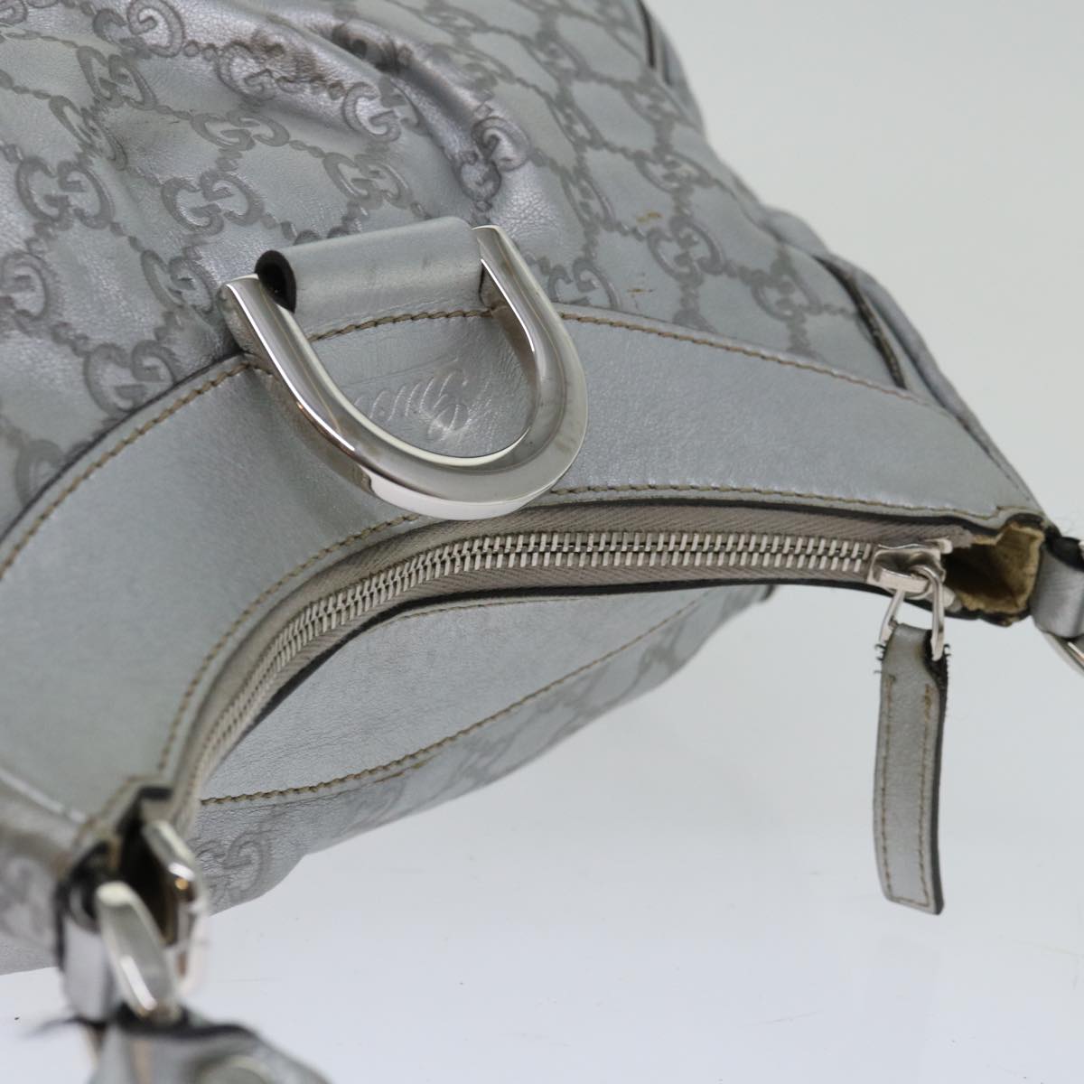 GUCCI GG Canvas Guccissima Hand Bag Silver 190525 Auth ep3397