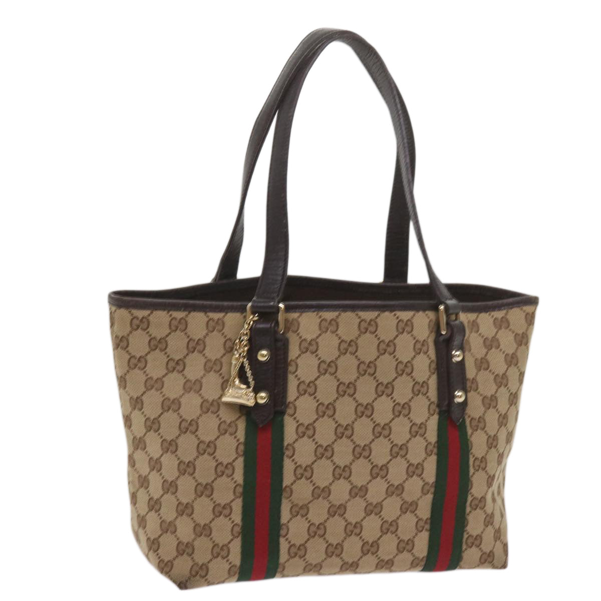 GUCCI GG Canvas Web Sherry Line Tote Bag Beige Red Green 137396 Auth ep3400